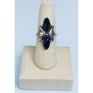 Vintage Native American Sterling Silver Malachit Stone Statement Ring Navajo 90s